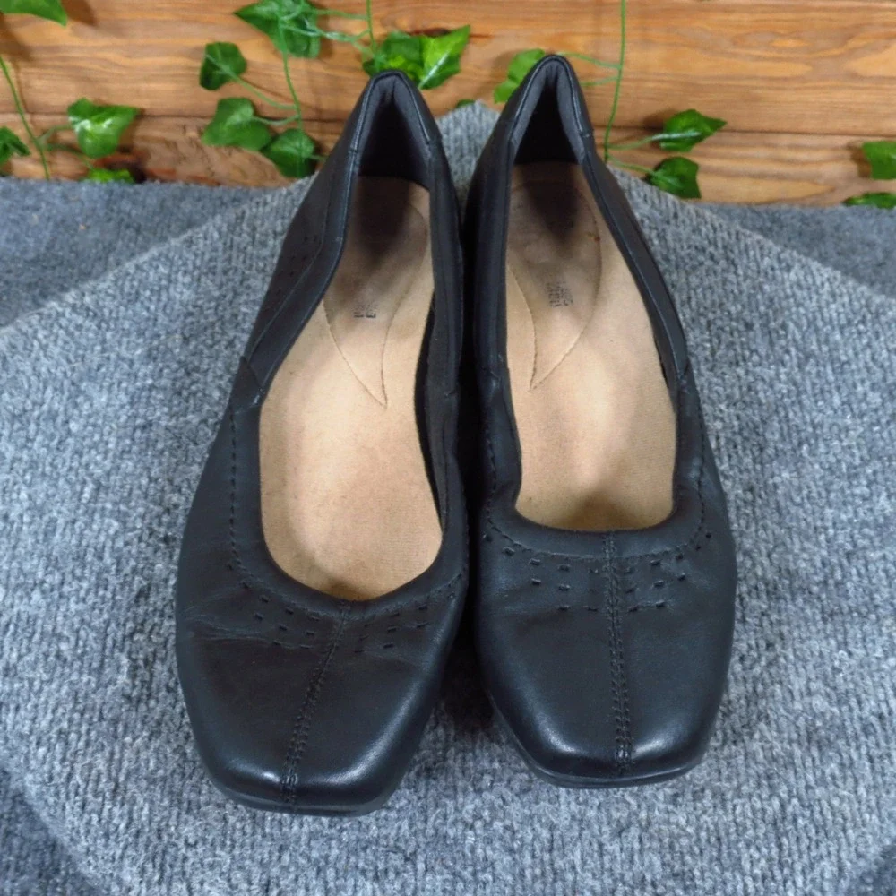 Clarks Collection Women Flat Size 12 Professional Work Comfort Black Leather